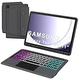 ROOFEI Galaxy Tab A9+/A9 Plus 11'' Hülle mit Tastatur QWERTZ : 3-Zonen-7-Farbige Beleuchtung Tastatur mit Trackpad - Tastatur Hülle mit Kickstand für Samsung Galaxy Tab A9+ 2023 (SM-X210/X215/X216B)