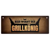 Trendaffe Hier wohnt der Grillkönig Metallschild XL