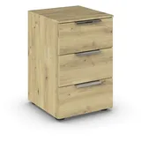 Rauch Möbel Flipp, Nachttisch, Nachtkommode für Schlafzimmer, Eiche Artisan, Holz, 3 Schubladen, Griffe chrom, 40x61x42cm