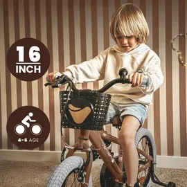 SUN BABY Kinderfahrrad Jungen Fahrrad Stützräder Schubstange ab 2-6 Jahre BMX Kinder (Cappuccino, 16 Zoll)