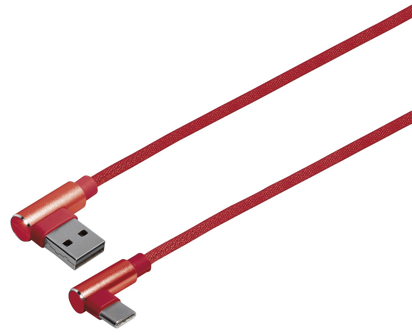 Maxtrack Smartphone-Kabel, USB, USB-A Winkelstecker auf Micro USB-C Winkelstecker (100 cm), Verbindungskabel für Smartphones mit USB Typ C Anschluss rot