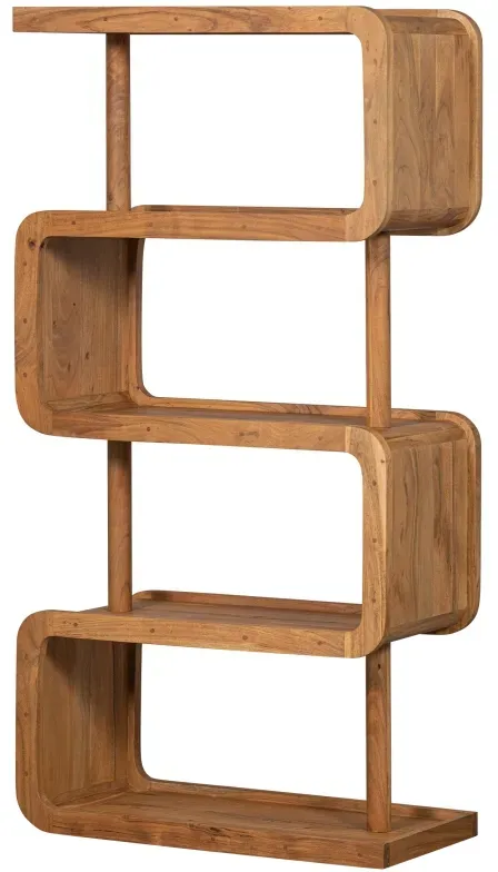 Regal Rattle aus Akazienholz, klassisches Design, natur, vier offene Fächer, robust und stilvoll