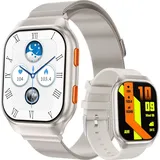 Smartwatch, Smartwatch Damen Herren, 1,96" AMOLED Fitness Tracker Uhren für Android iOS, IP68 Wasserdicht Pulsmesser Schrittzähler Aktivitätstra... - Weiß