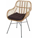 Mendler Esszimmerstuhl HWC-P17, Küchenstuhl Korbstuhl Rattansessel Rattanstuhl Stuhl, Kubu Rattan Metall ~ Polster braun