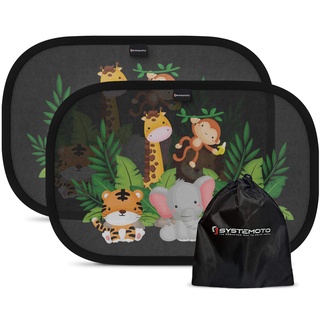 Systemoto Auto Sonnenschutz Baby mit UV Schutz (2er Set) - Autofenster Sonnenschutz für Personenkraftwagen, für Kinder mit süßen Tier Motiven (Wild Life)