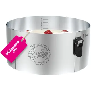 Sallys Tortenring 10 cm - Durchmesser Verstellbar 17-30 cm - Backform aus Rostfreiem Federbandstahl - mit Skalierung & Klemmverschluss - Spülmaschinenfest