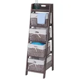 Hhg - Leiterregal Franca, Regal Standregal Mit 4 Korbschubladen 101x30cm, Shabby-look, Vintage, Braun