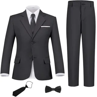 Anzug Set für Jungen Slim Fit Kinder formelle Anzüge Kleinkind Smoking Hochzeit Ball Klassische Anzüge für Jungen Teenager Schwarz Blaues Kleid Outfit, grau dunkel, 14 - 14