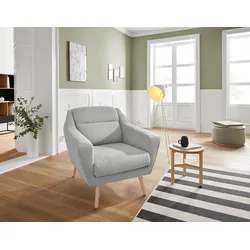 Sessel ANDAS "Bille", grau (hellgrau), B:87cm H:86cm T:90cm, Samtoptik (100% Polyester), Struktur (100% Polyester), Struktur fein (100% Polyester), Luxus-Microfaser weich (100% Polyester), Sessel, Einzelsessel Lounge-Sessel, mit Naht im Rückenkissen und Eiche-Beinen, Design by Morten Georgsen