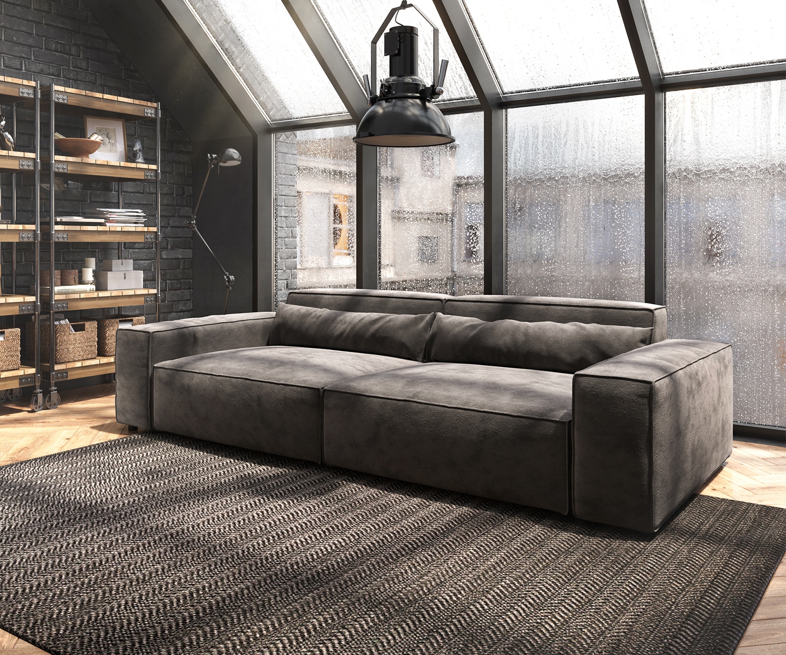 DELIFE Big-Sofa Sirpio XL 270x130 cm Microfibre Marron Kaki, Grands canapés