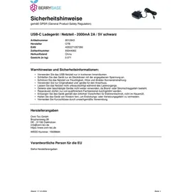 OTB USB-C / Netzteil - 2000mA 2A / 5V schwarz