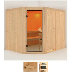 Sauna KARIBU "Marit", beige (naturbelassen), ohne Ofen, (ohne Ofen), Saunen, ohne Ofen