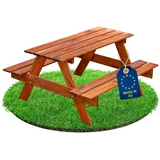 Ita Kinder Sitzgarnitur aus Holz, Picknicktisch mit 2 Bänken Kinder ab 3 Jahren, Indoor & Outdoor, FSC-Zertifiziert, Made in EU, Braun