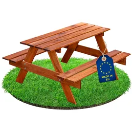 Ita Kinder Sitzgarnitur aus Holz, Picknicktisch mit 2 Bänken Kinder ab 3 Jahren, Indoor & Outdoor, FSC-Zertifiziert, Made in EU, Braun