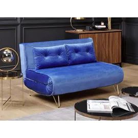 Beliani Schlafsofa Samtstoff 2-Sitzer Marineblau