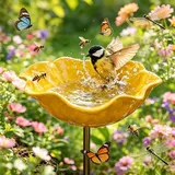 Vogeltränke Stehend, 2026 Neue Blumen Gartenstecker Bienentränke Metall, Winterfester Insektentränke Garten, Vogelfutterhaus Gartenfiguren & Gartenstatuen Gartendeko für Draußen (Gelb)