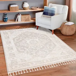 Teppich »Bjelle«, rechteckig, 20 mm Höhe, Boho-Stil, Ornamente, Hoch Tief Struktur, mit Fransen, 92491510-0 Creme 20 mm