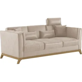 Home Affaire 3-Sitzer HOME AFFAIRE "Viva", beige, B:213cm H:84cm T:93cm, 100% Polyester, Sofas, mit Holzrahmen aus Eiche
