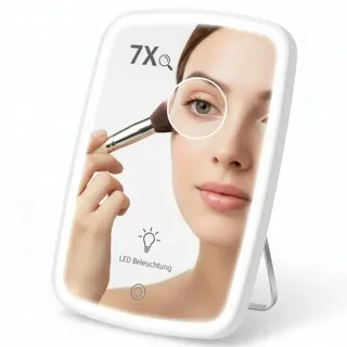 Melko Kosmetikspiegel 7-Fach Schminkspiegel LED Makeup Spiegel 23,8 x 16,8 x 2,5 cm Rasierspiegel Vergrößerungsspiegel - dimmbar, Touchschalter, USB Aufladen