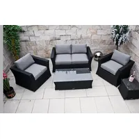 Ragnarök Möbel-Design Gartenlounge-Set Lounge Set Isfjord, (Set, 5-teilig), 1x Zweisitzer Sofa, 1 kl. & 1 gr. Beistelltisch, 2x Sessel schwarz