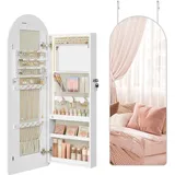 SONGMICS Schmuckkommode, Schmuckschrank, Spiegelschrank, Schmuck-Organizer mit LED-Beleuchtung, abschließbar, abgerundete Ecken, mit Innenspiegel, 10 x 42 x 108 cm, wolkenweiß JJC020W01