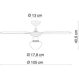 GLOBO Champion 105 cm Deckenventilator silber/weiß/chrom mit Licht & Zugschalter 0330