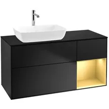 Villeroy & Boch Finion Waschtischunterschrank G812HFPD 120cm, Abdeckplatte black matt, Emotion, Regale Gold matt lacquer, Black matt lacquer