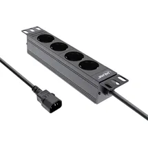 InLine InLine® 10" Steckdosenleiste, 4-fach Schutzkontakt, C14 Anschluss, ohne Schalter, 2m, schwarz
