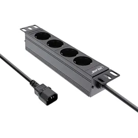 InLine InLine® 10" Steckdosenleiste, 4-fach Schutzkontakt, C14 Anschluss, ohne Schalter, 2m, schwarz