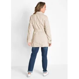 bonprix Trenchcoat BONPRIX, Damen, Gr. 44, kieselbeige, Web, Obermaterial: 100% Baumwolle. Futter: 100% Polyester, gepflegt, unifarben, figurbetont ca. Mitte Oberschenkel, mit Riegel, Mäntel, aus Baumwolle, mit langem Arm, figurbetonte Passform, mit Gürtel