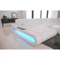 Sofa Dreams Wohnlandschaft Leder Sofa Ledercouch Concept XXL U Form Ledersofa, Couch, mit LED, Designersofa mit ergonomischer Rückenlehne weiß