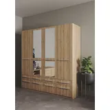 Priess Kleiderschrank PRIESS "Schrank Garderobe Wäscheschrank Barcelona in 5 Breiten", braun (eichefarben artisan), B:185cm H:193cm T:54cm, Holzwerkstoff, Schränke, Kleiderschrank, viel Stauraum, geräumige Schubkästen, mit Spiegel, MADE IN GERMANY