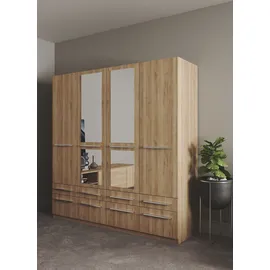 Priess Kleiderschrank PRIESS "Schrank Garderobe Wäscheschrank Barcelona in 5 Breiten", braun (eichefarben artisan), B:185cm H:193cm T:54cm, Holzwerkstoff, Schränke, Kleiderschrank, viel Stauraum, geräumige Schubkästen, mit Spiegel, MADE IN GERMANY