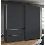 Rauch Möbel Sevilla Schrank Kleiderschrank Schwebetürenschrank, Grau metallic, Schwarz, Griffleisten alufarbig, 2-türig, inkl. 2 Kleiderstangen, 2 Einlegeböden BxHxT 218x210x59 cm