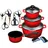 Aluguss Topf-Set 14-tlg. 3 x Kochtopf + Kasserolle + 5 x Schere rot