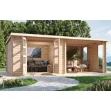 Gartenhaus Holz 28mm mit Anbau Enfield 578 x 332 cm Blockhaus Gerätehaus Karibu