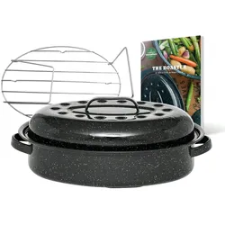 GRANITE WARE GRANITEWARE - Roaster Cocotte im Mittelformat - Emaillierter Stahl - Oval - 4L - Ultraleicht - Kochrost aus Edelstahl + Buch mit 35 Rezepten