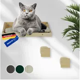 Rohrschneider Katzen-Kletterwand Kletterwand Katzen, Wandelement mit Katzenbett und 2 x Katzentreppe beige|weiß