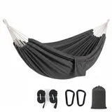 Sekey Hängematte mit Karabinern Tragetasche aus Baumwolle Doppelhängematte für Outdoor, bis 200 kg Belastbar, für Garten, Balkon Terrasse Indoor ... - Grau