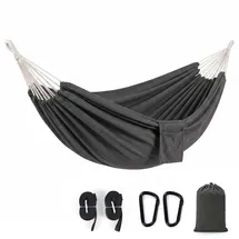 Sekey Hängematte mit Karabinern Tragetasche aus Baumwolle Doppelhängematte für Outdoor, bis 200 kg Belastbar, für Garten, Balkon Terrasse Indoor ... - Grau