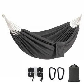 Sekey Hängematte mit Karabinern Tragetasche aus Baumwolle Doppelhängematte für Outdoor, bis 200 kg Belastbar, für Garten, Balkon Terrasse Indoor ... - Grau