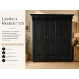 Wohnpalast Kleiderschrank Premium Landhaus Kleiderschrank 3-türig, schwarzer Massivholz Schrank schwarz