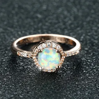 STOPI Vintage Weiblicher Weißer Opal-Stein-Ring-Charme-rosé- Und Goldfarben-verlobungsring-runde Kristallhochzeits-Ringe Für Frauen