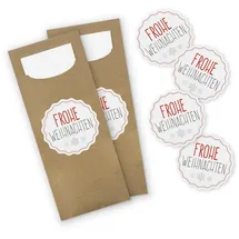 itenga 24x Bestecktasche braun + Aufkleber Frohe Weihnachten