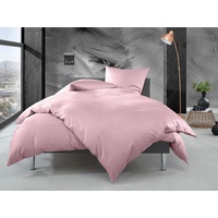 Bettwaesche-mit-Stil Mako Perkal Bettwäsche Uni einfarbig rosa (Garnitur 240x220 + 2X 80x80 cm)