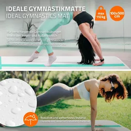 ECD Germany Aufblasbare Gymnastikmatte Turnmatte Airtrack 5m, Grün-Mint H:10 cm, inkl. Tragetasche, Luftpumpe & Flick-Set, Fitnessmatte Tumbling M... - Grün