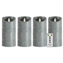 SOMPEX Flame LED Echtwachskerzen 4 Kerzen 18 cm grau