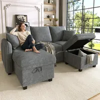 Multifunktionale Ecksofa U-form-dreisitzer Polster-sofa Mit Staufunktion – Inklusive Schubladen + Hocker Mit Staufach, Modular Zerlegbares Sofa-set Mit Schlaffunktion, Chenille-bezug