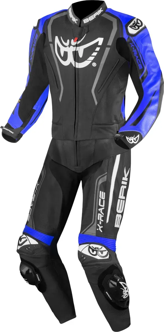 Berik Zakura Evo perforierte 2-Teiler Motorrad Lederkombi, schwarz-blau, Größe 56 für Männer