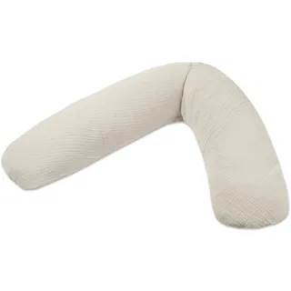 Theraline Stillkissen & Schwangerschaftskissen Dodo Pillow Premium - 180cm inkl. Bezug aus Musselin (100% Baumwolle) - Leise und feine Perlen, schadstoffgeprüft, maschinenwaschbar - Sandbeige